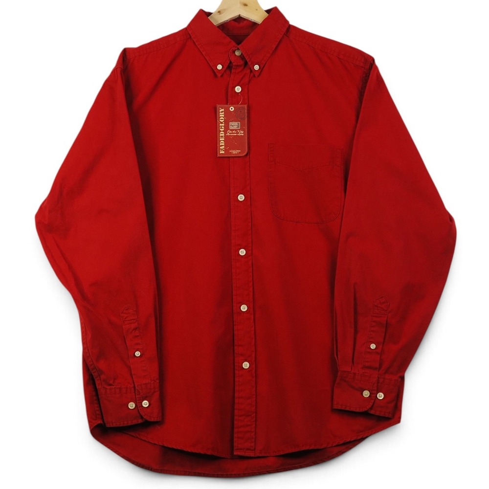 Y2K Mens Shirt M Red Cotton Button Down Workwear Normcore Deadstock NWT